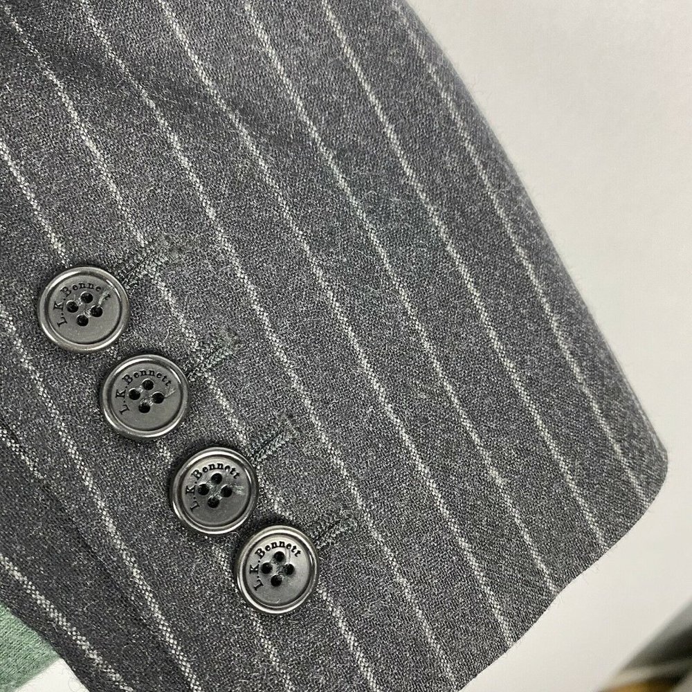 L.K. Bennett Womens Blazer Wool Gray Pinstripe One Button Size 12 Notched Collar - Picture 6 of 7